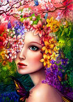 Девушка-весна в цветах и с бабочкой