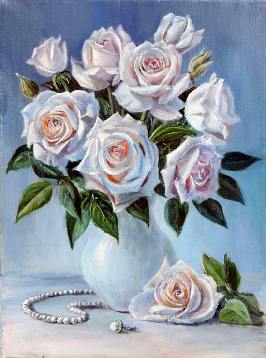Алмазная мозаика 40x50 Букет роз и бусы