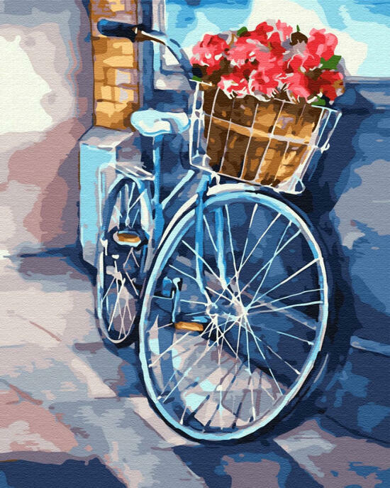 Алмазная мозаика 40x50 Велосипед с корзиной красных роз