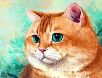Большой рыжий котик с зелеными глазами