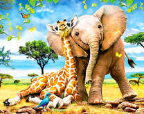 Друзья - жираф и слоненок