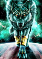 Грозный волк в разрядах молний