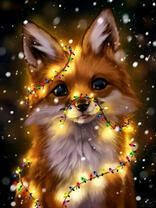 Маленький лисёнок в новогодней гирлянде