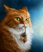 Рыжий кот держит мышку с сыром