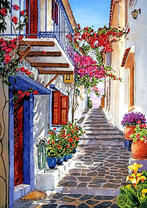 Дорожка между домами в цветах