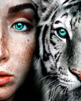 Деувшка с милыми веснушками и тигр