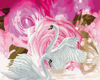 Большие розы и белые лебеди